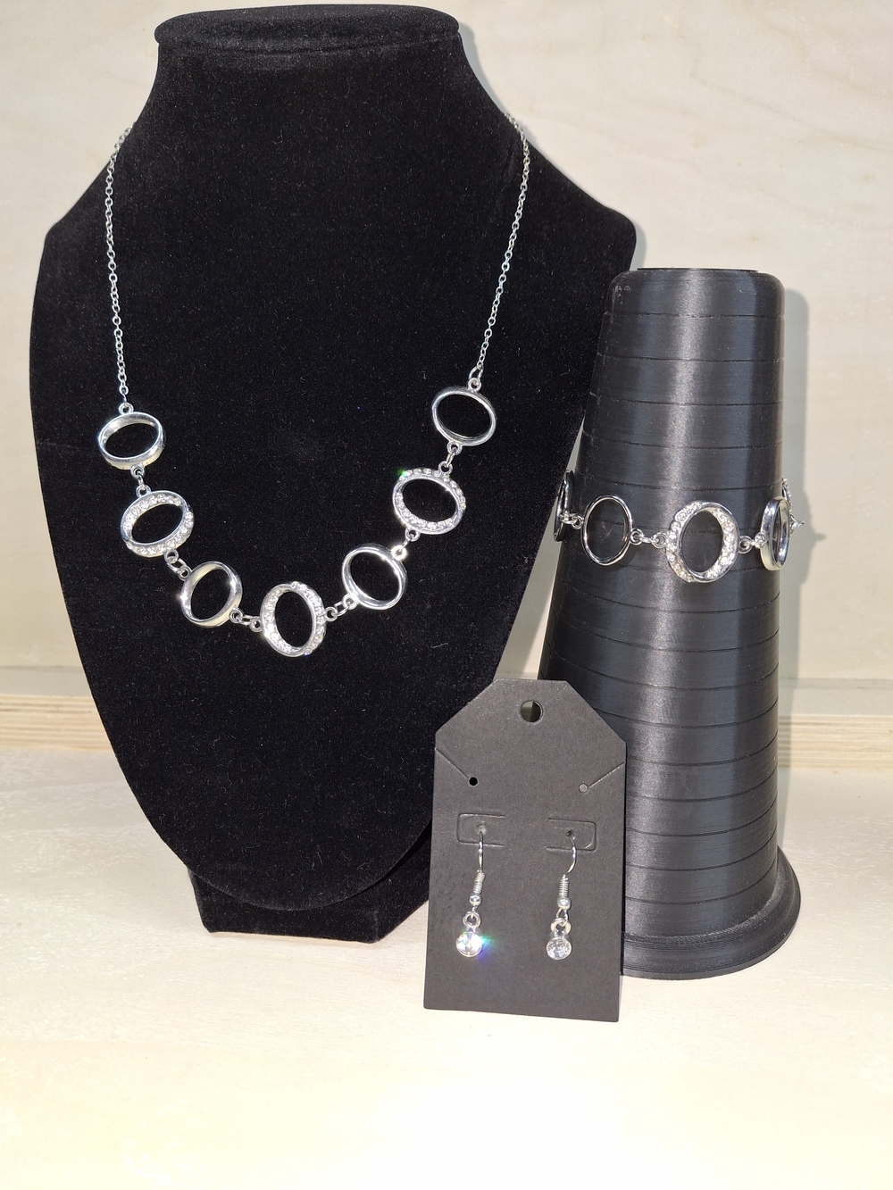 Silver Oval Link Necklace, Bracelet & Earrings Jewelry Set